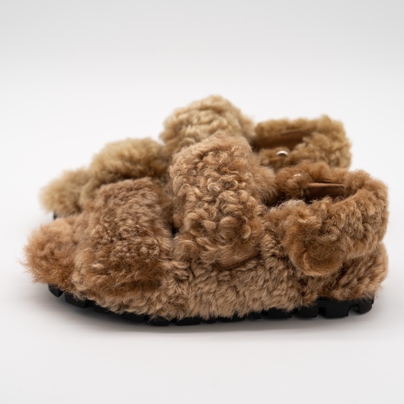 size 37eu 7 US Miu Miu Camel Brown Shearling Sandals - Picture 4 of 11